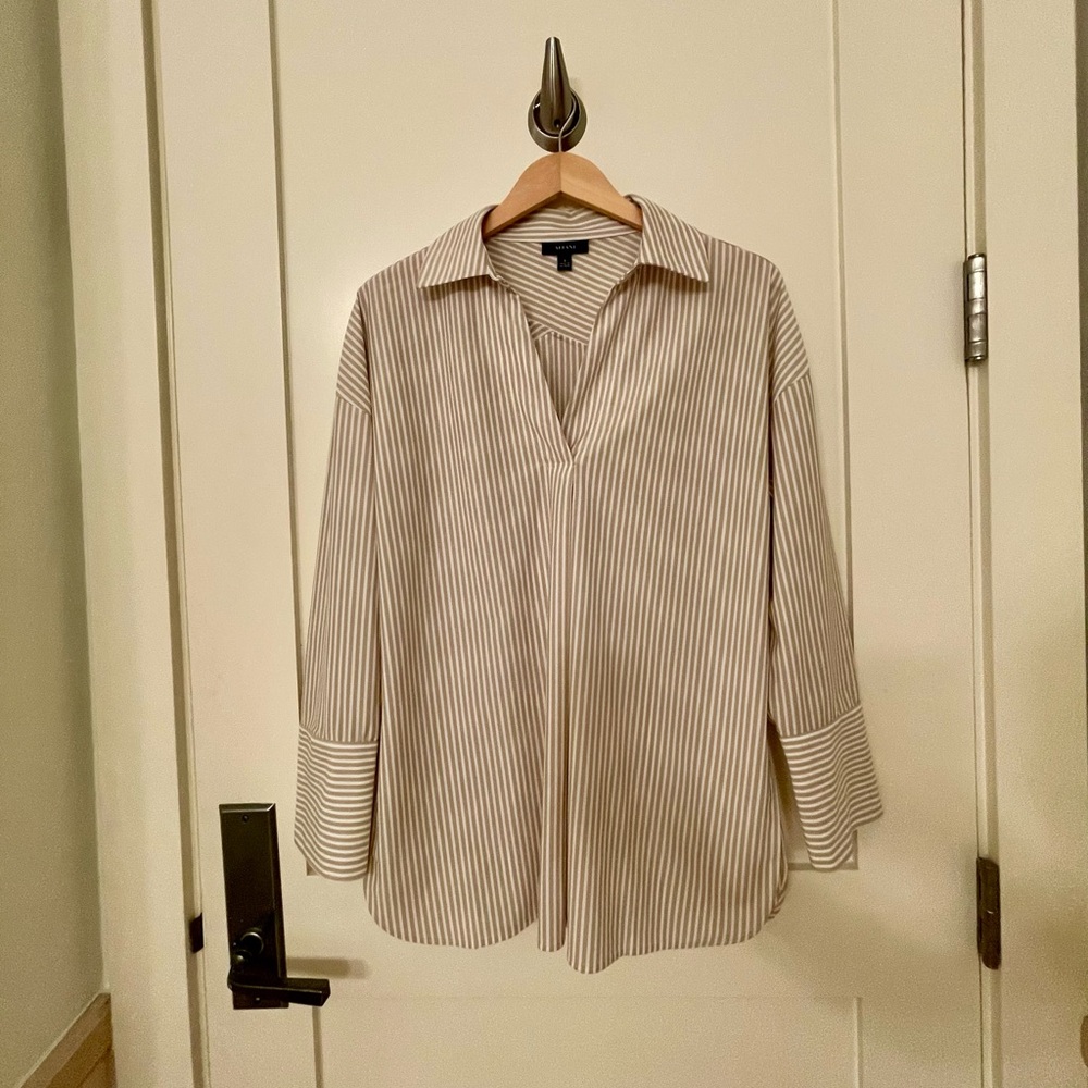 Alfani Beige and White Striped Shirt